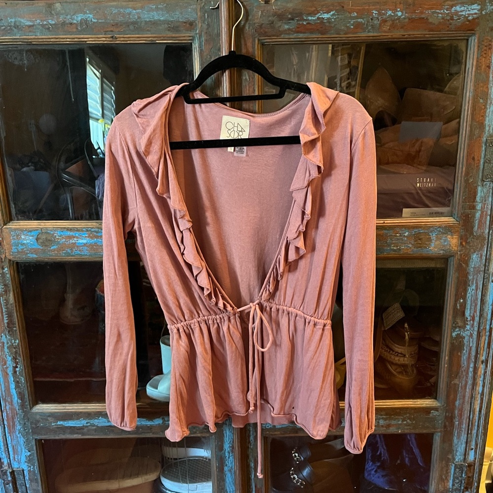 Chaser Rosebud Ruffle Front Tie Cardigan